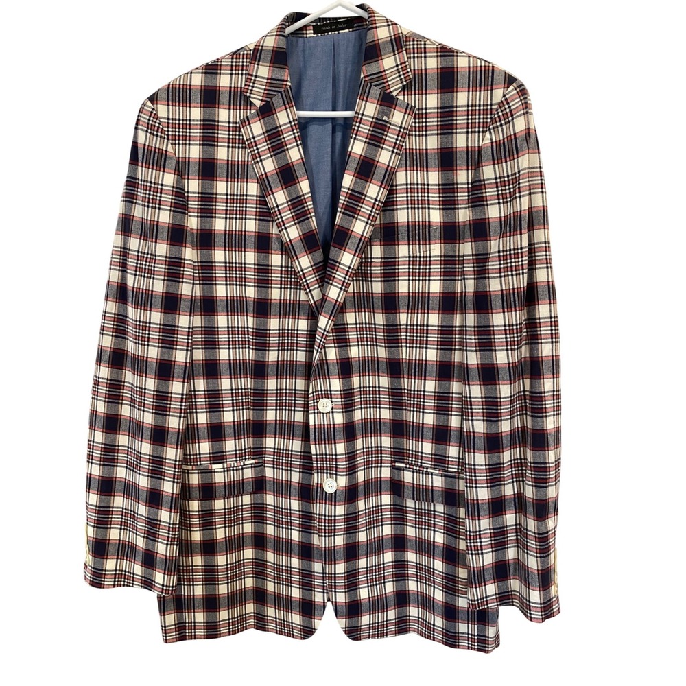 Lauren Ralph Lauren Madras Plaid Blazer Mens Size 42L Sport Coat Cotton Preppy